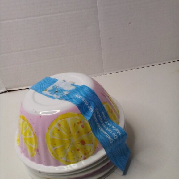 Melamine Bowl Set Lot of 6 Pink With Lemons Shabby Chic - Picture 7 of 9